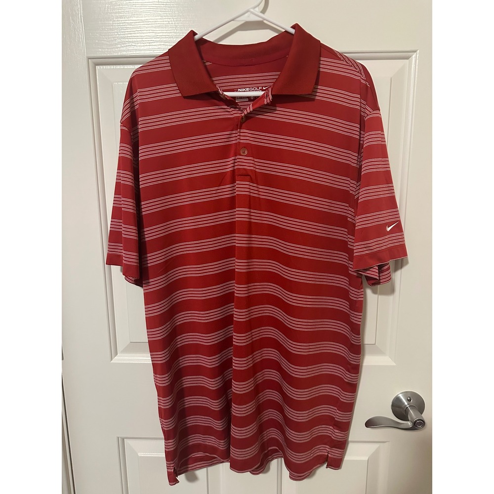 Nike Polo Shirt Mens XL Red Tour Performance Dri-FIT Striped Short Sleeve Golf